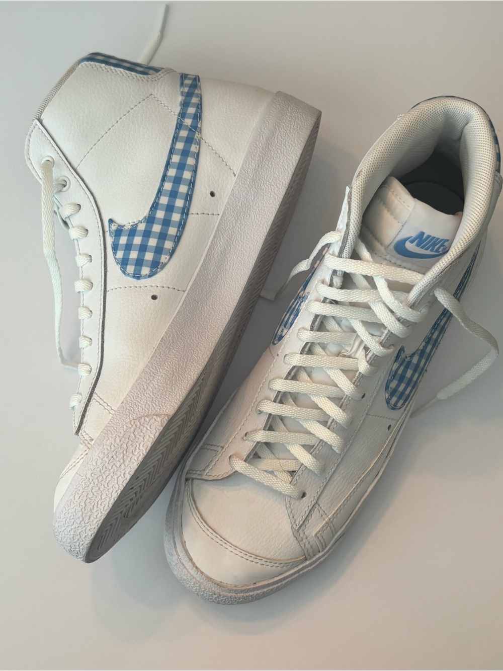Nike Blazer Mid ’77 Blue Gingham Check White Sneakers Women’s 9 Men’s 7.5